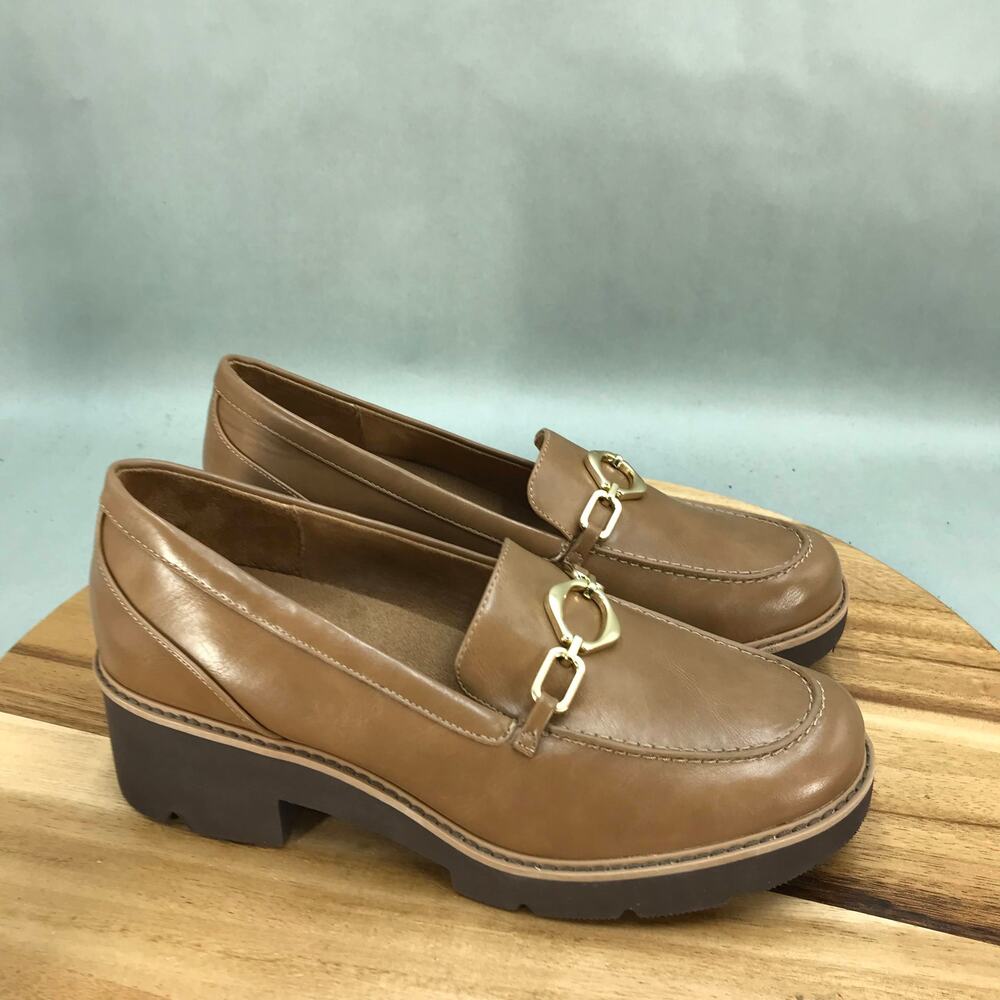 Naturalizer Cabaret Chunky Loafers Womens 9 Brown Leather Slip On Comfort Shoes